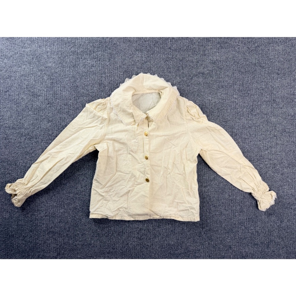 Vintage Cream Lace Collar Blouse Girls Size Small Cottagecore Gold Button Top